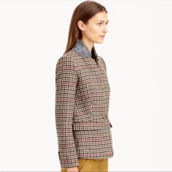 J.Crew Blazer Regent Wool Houndstooth Tan Jewel Jacket Sz 0 - Picture 3 of 10